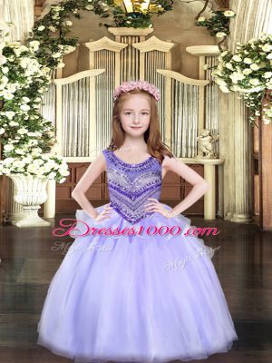 Lavender Sleeveless Organza Lace Up Party Dress for Toddlers for Party and Quinceanera