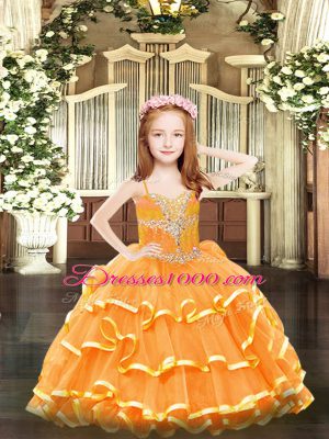 Sleeveless Beading and Ruffled Layers Lace Up Pageant Dresses