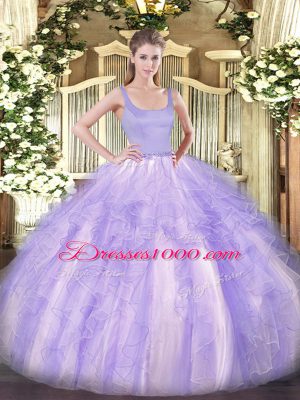 Fantastic Floor Length Lavender Quinceanera Dress Tulle Sleeveless Beading and Ruffles