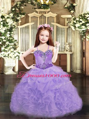 Adorable Organza Sleeveless Floor Length Girls Pageant Dresses and Beading and Ruffles and Pick Ups