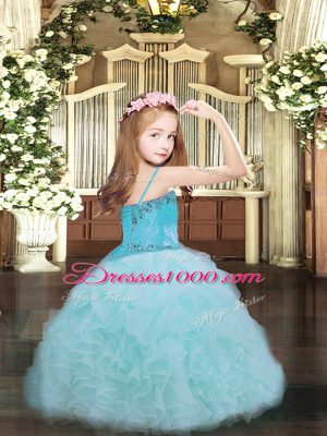 Adorable Organza Sleeveless Floor Length Girls Pageant Dresses and Beading and Ruffles and Pick Ups