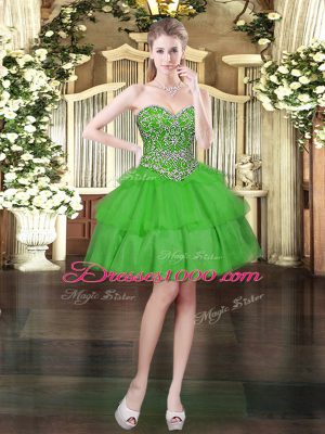 Modern Green Lace Up Prom Party Dress Beading and Ruffled Layers Sleeveless Mini Length