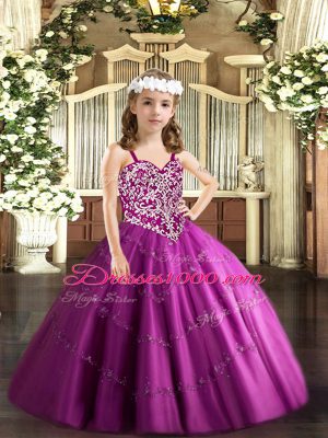 Fuchsia Sleeveless Tulle Lace Up Glitz Pageant Dress for Party and Quinceanera
