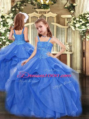 Graceful Blue Vestidos de Quinceanera Military Ball and Sweet 16 and Quinceanera with Beading and Ruffles Sweetheart Sleeveless Lace Up