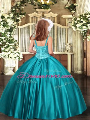 Teal Sleeveless Satin Zipper Little Girl Pageant Gowns for Party and Sweet 16 and Quinceanera and Wedding Party