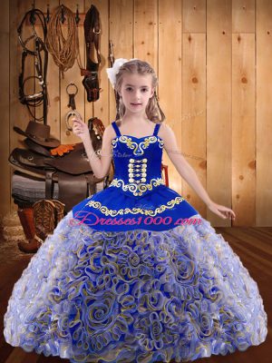 Affordable Ball Gowns Glitz Pageant Dress Multi-color Straps Fabric With Rolling Flowers Sleeveless Floor Length Lace Up