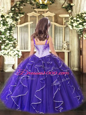 Fashion Fuchsia Lace Up Straps Embroidery and Ruffles Winning Pageant Gowns Tulle Sleeveless