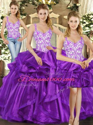 Eggplant Purple Sleeveless Tulle Lace Up Sweet 16 Dress for Military Ball and Sweet 16 and Quinceanera