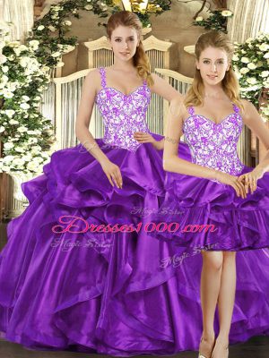 Eggplant Purple Sleeveless Tulle Lace Up Sweet 16 Dress for Military Ball and Sweet 16 and Quinceanera