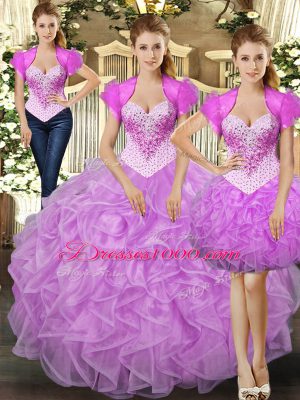 Floor Length Lilac Ball Gown Prom Dress Straps Sleeveless Lace Up