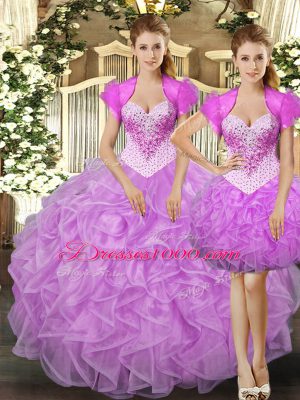 Floor Length Lilac Ball Gown Prom Dress Straps Sleeveless Lace Up