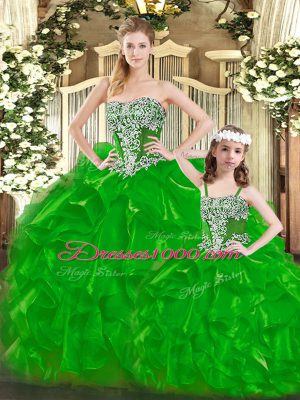 Organza Sleeveless Floor Length Quinceanera Dress and Beading and Ruffles