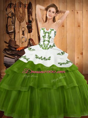 Dramatic Sleeveless Sweep Train Embroidery and Ruffled Layers Lace Up 15 Quinceanera Dress