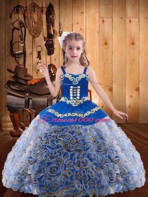 Popular Multi-color Straps Neckline Embroidery and Ruffles Little Girl Pageant Gowns Sleeveless Lace Up