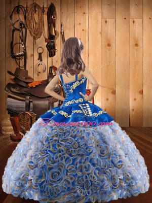 Popular Multi-color Straps Neckline Embroidery and Ruffles Little Girl Pageant Gowns Sleeveless Lace Up