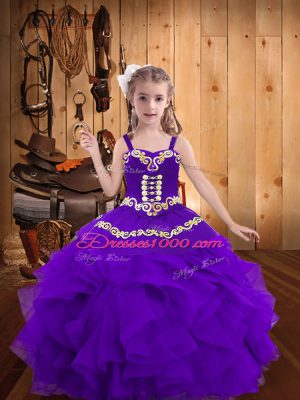 Organza Sleeveless Floor Length Pageant Dress Toddler and Embroidery and Ruffles