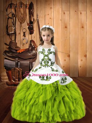 Yellow Green Straps Lace Up Beading and Embroidery Pageant Gowns Sleeveless
