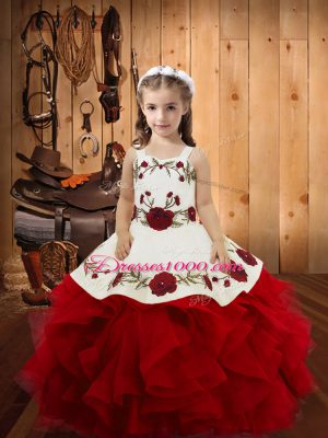 Wine Red Sleeveless Satin and Tulle Lace Up Child Pageant Dress for Sweet 16 and Quinceanera