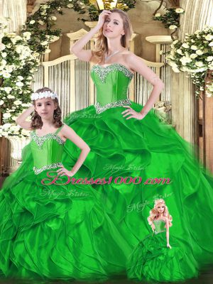 Customized Green Sleeveless Beading and Ruffles Floor Length Sweet 16 Quinceanera Dress