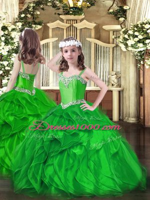 Customized Green Sleeveless Beading and Ruffles Floor Length Sweet 16 Quinceanera Dress