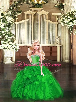 Customized Green Sleeveless Beading and Ruffles Floor Length Sweet 16 Quinceanera Dress
