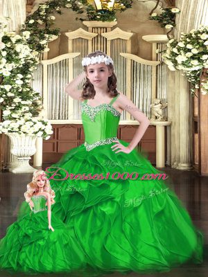 Customized Green Sleeveless Beading and Ruffles Floor Length Sweet 16 Quinceanera Dress