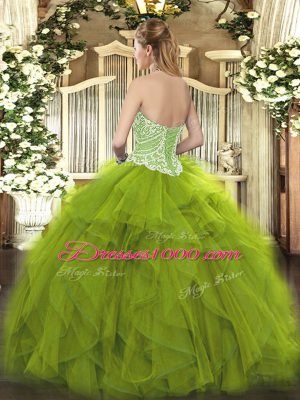 Fabulous Olive Green Lace Up Sweetheart Beading and Ruffles Vestidos de Quinceanera Organza Sleeveless