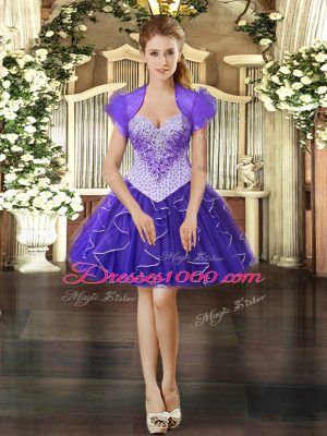 Fashionable Beading and Ruffles Prom Evening Gown Purple Lace Up Sleeveless Mini Length