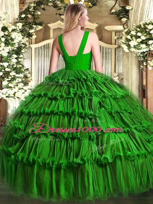 Sumptuous Teal Zipper V-neck Ruffled Layers 15 Quinceanera Dress Organza Sleeveless
