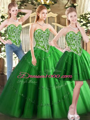 Admirable Green Lace Up Quinceanera Dresses Beading Sleeveless Floor Length
