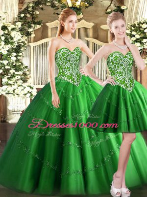 Admirable Green Lace Up Quinceanera Dresses Beading Sleeveless Floor Length