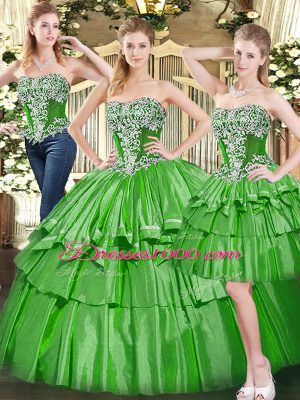 Beading and Ruffled Layers Quinceanera Dress Green Lace Up Sleeveless Floor Length