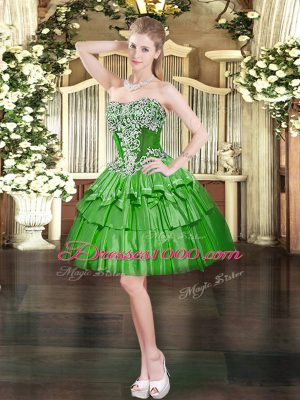 Beading and Ruffled Layers Quinceanera Dress Green Lace Up Sleeveless Floor Length