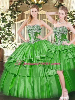 Beading and Ruffled Layers Quinceanera Dress Green Lace Up Sleeveless Floor Length