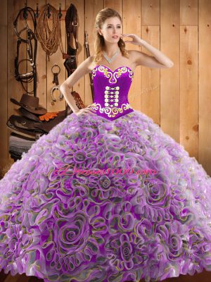 Multi-color Sleeveless Satin and Fabric With Rolling Flowers Sweep Train Lace Up 15th Birthday Dress for Military Ball and Sweet 16 and Quinceanera