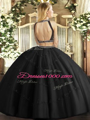Sexy Black Sleeveless Tulle Backless Quinceanera Dress for Military Ball and Sweet 16 and Quinceanera