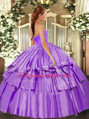 Custom Made Lavender Sleeveless Floor Length Beading and Ruffled Layers Lace Up Quinceanera Dresses