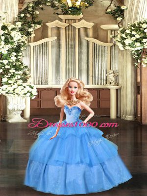 Top Selling Sleeveless Lace Up Floor Length Beading and Ruffled Layers Sweet 16 Quinceanera Dress