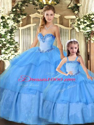 Top Selling Sleeveless Lace Up Floor Length Beading and Ruffled Layers Sweet 16 Quinceanera Dress