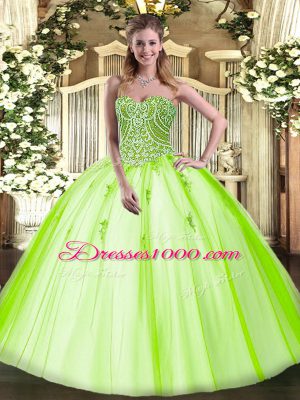 Sweetheart Sleeveless Tulle Sweet 16 Dress Beading Lace Up