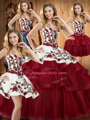 Ball Gowns Sleeveless Wine Red 15 Quinceanera Dress Sweep Train Lace Up