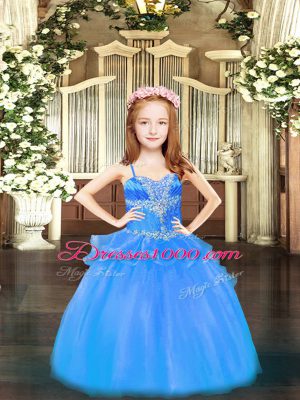 Ball Gowns Womens Party Dresses Baby Blue Spaghetti Straps Organza Sleeveless Floor Length Lace Up