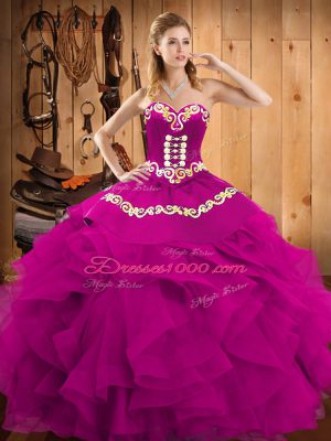 Flirting Sleeveless Lace Up Floor Length Embroidery and Ruffles 15 Quinceanera Dress