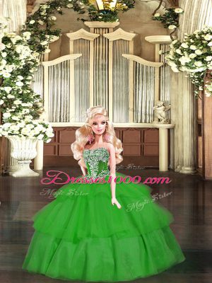 Graceful Organza Sleeveless Floor Length Quinceanera Dress and Beading and Ruffled Layers