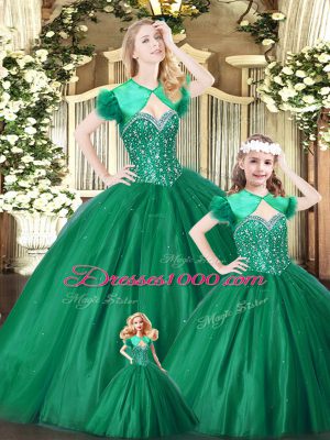 Exquisite Green Lace Up Sweet 16 Quinceanera Dress Beading Sleeveless Floor Length