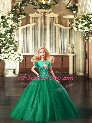 Exquisite Green Lace Up Sweet 16 Quinceanera Dress Beading Sleeveless Floor Length