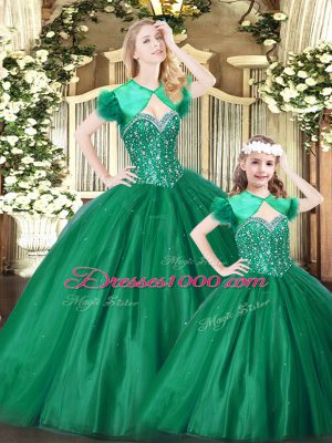 Exquisite Green Lace Up Sweet 16 Quinceanera Dress Beading Sleeveless Floor Length
