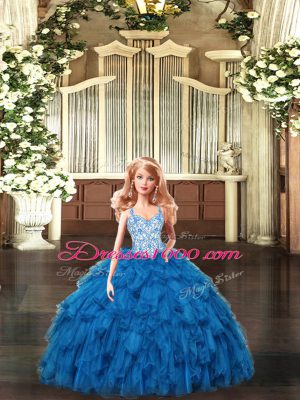 Floor Length Ball Gowns Sleeveless Teal Quinceanera Gown Lace Up