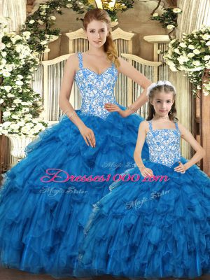 Floor Length Ball Gowns Sleeveless Teal Quinceanera Gown Lace Up