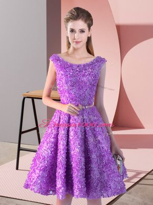 Lavender Lace Up Homecoming Dress Belt Sleeveless Knee Length